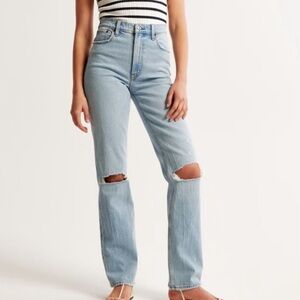 Abercrombie and Fitch 90s Straight Ultra High Rise Distressed Light Wash Jeans